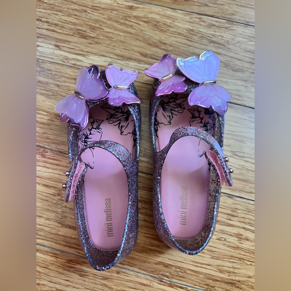 Mini Melissa Glitter Shoes with Pink Butterflies